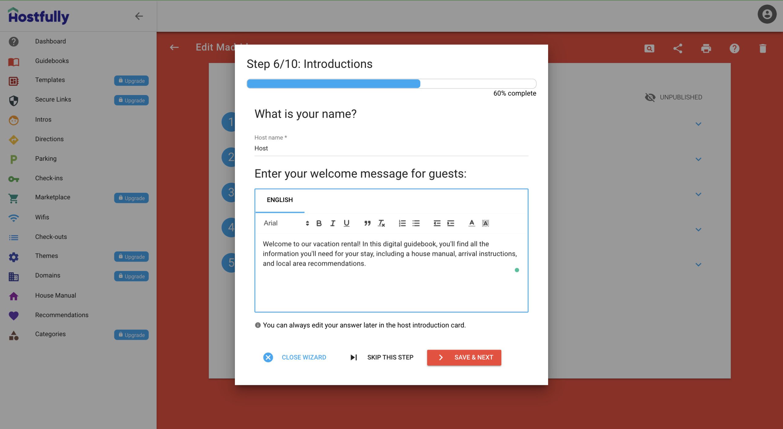 Creating an introduction message with Hostfully digital guidebooks