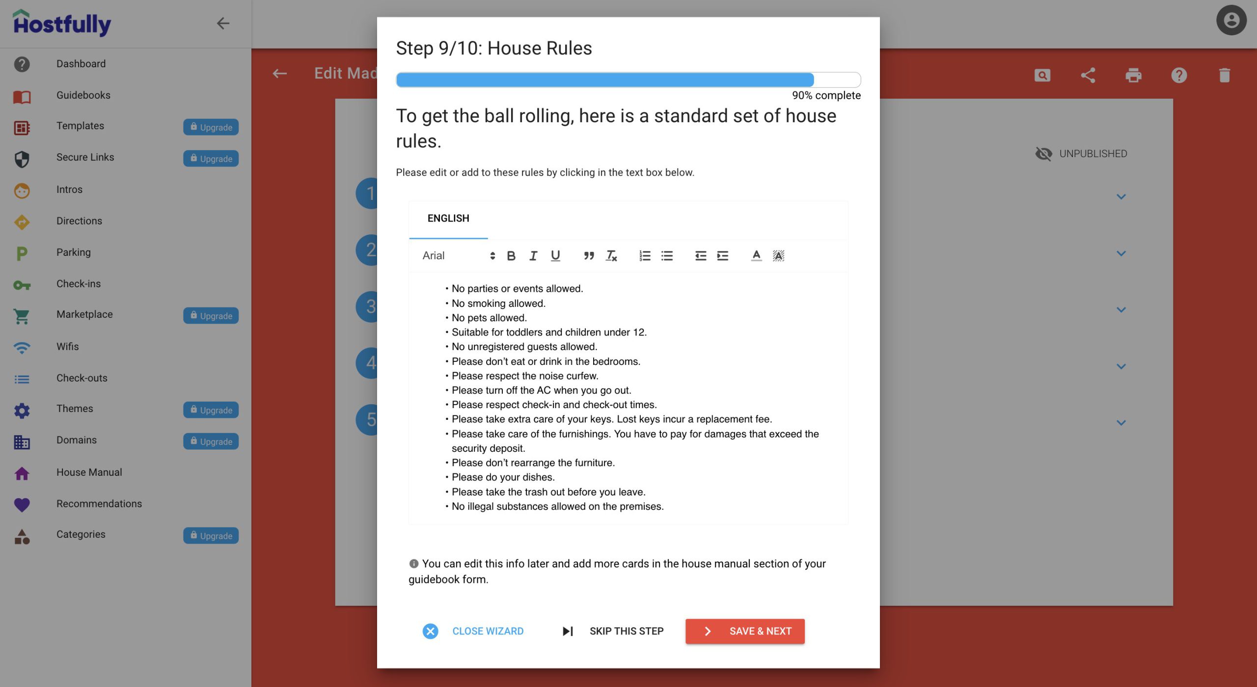 The Hostfully house rules creation page