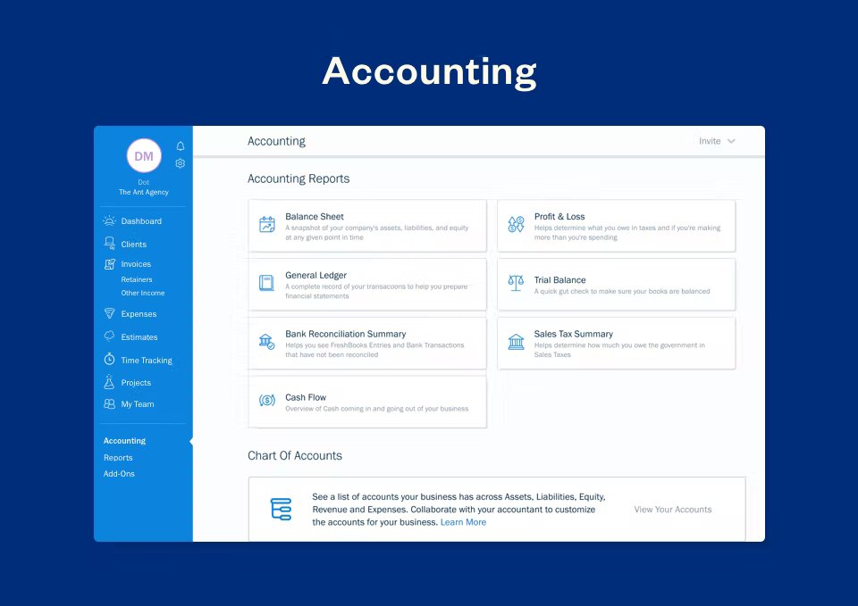 FreshBooks accounting reports options