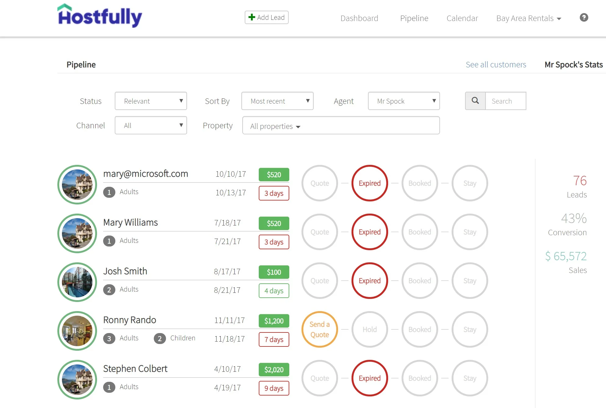 Hostfully’s booking and pipeline management acts as a built-in CRM for your leads and bookings