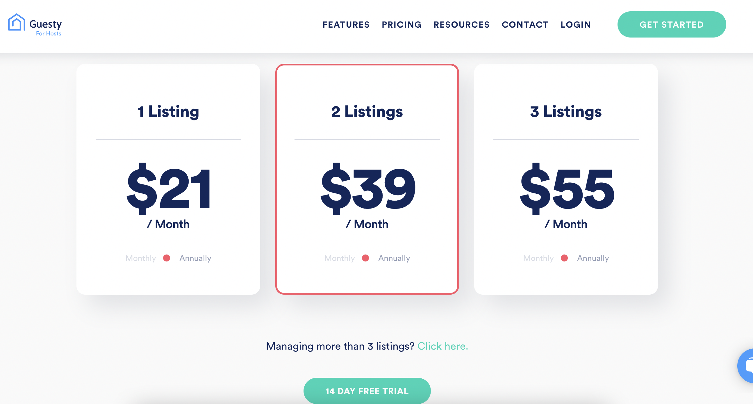 Guesty for Hosts lists a pricing module for upto three properties