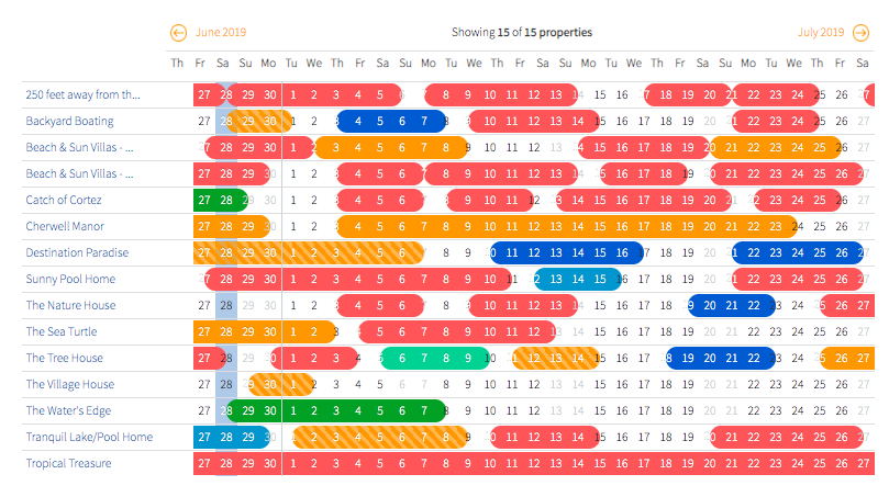 Hostfully property management platform booking calendar