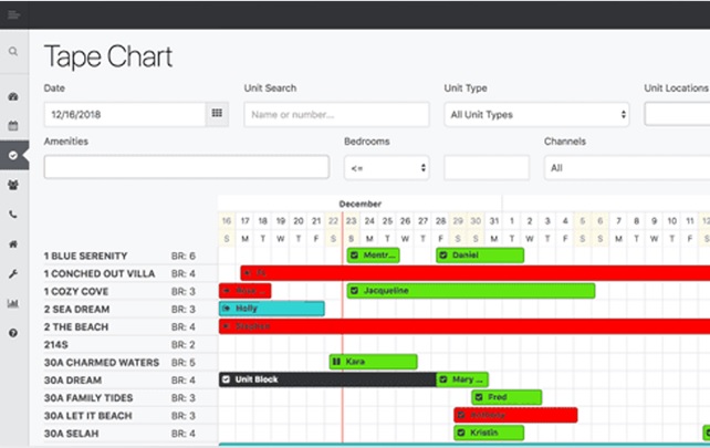 A screenshot of Track PMS tape booking calendar