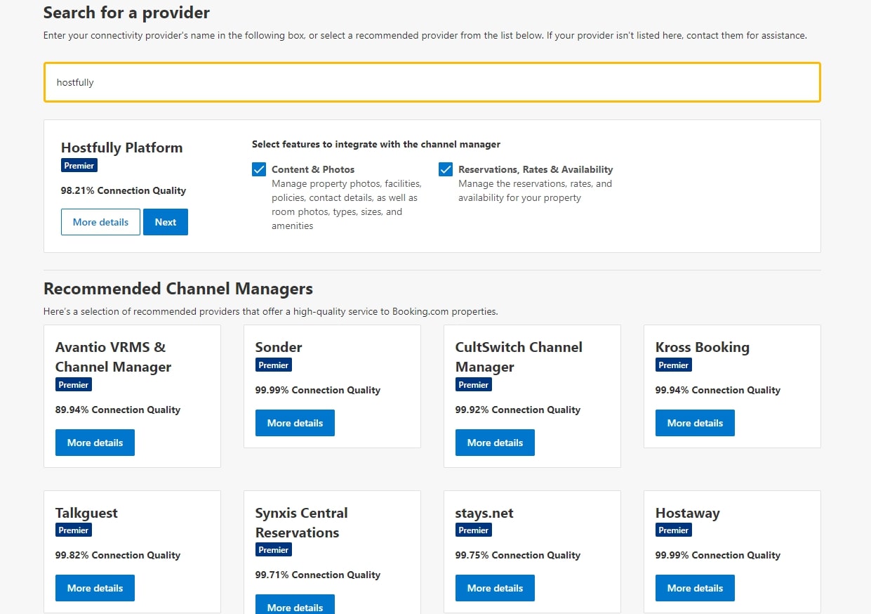 Hostfully’s booking connection screen