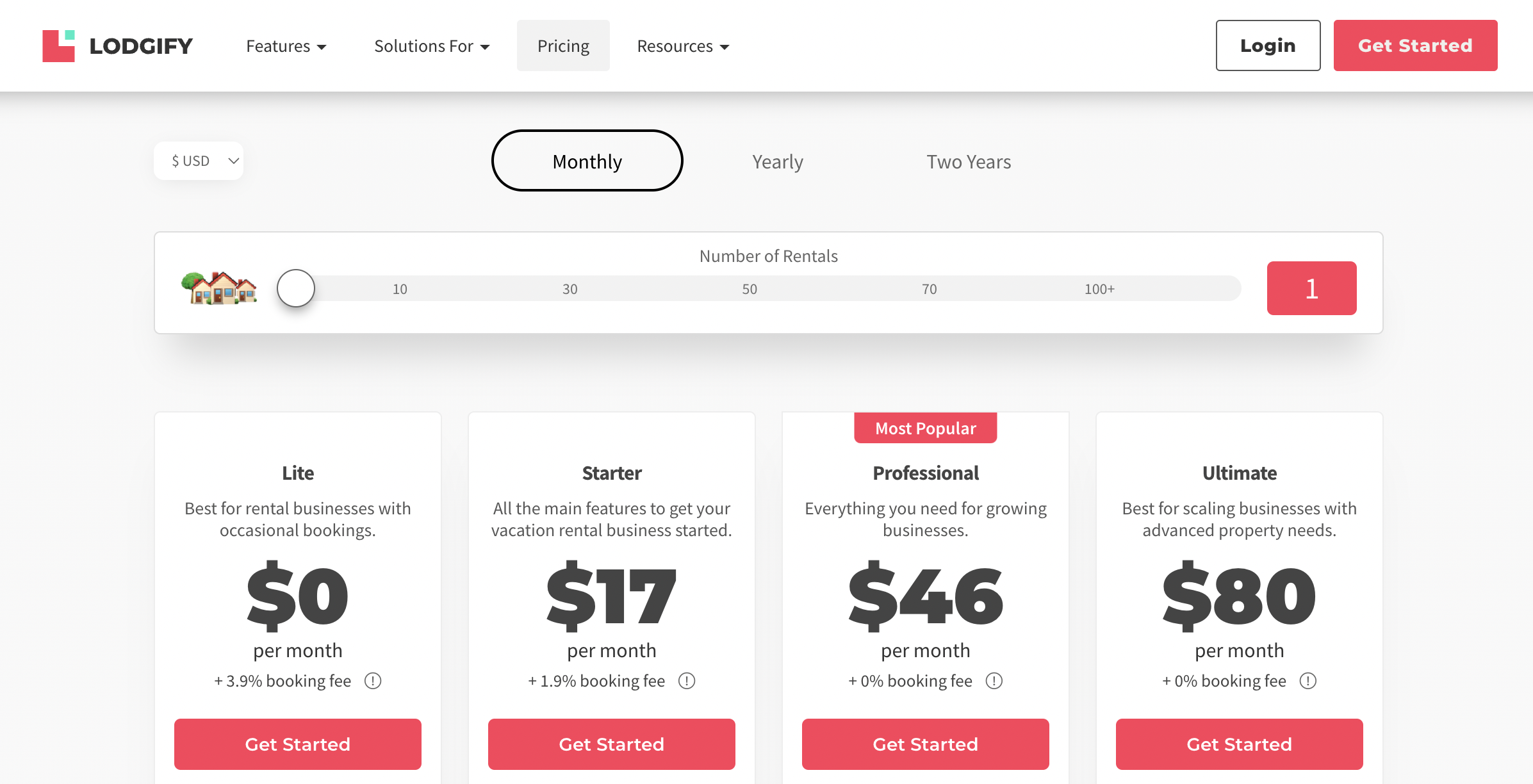 Lodgify’s pricing module depends on the number of rentals you manage or own