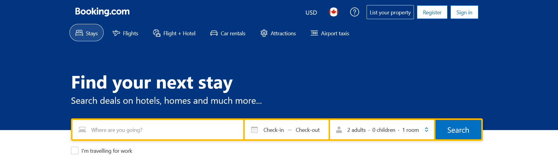 Booking.com's homepage attracts travelers of all types