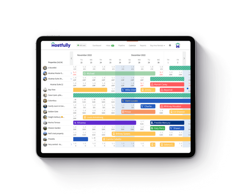 hostfully property management platform features central calendar reservation calendar