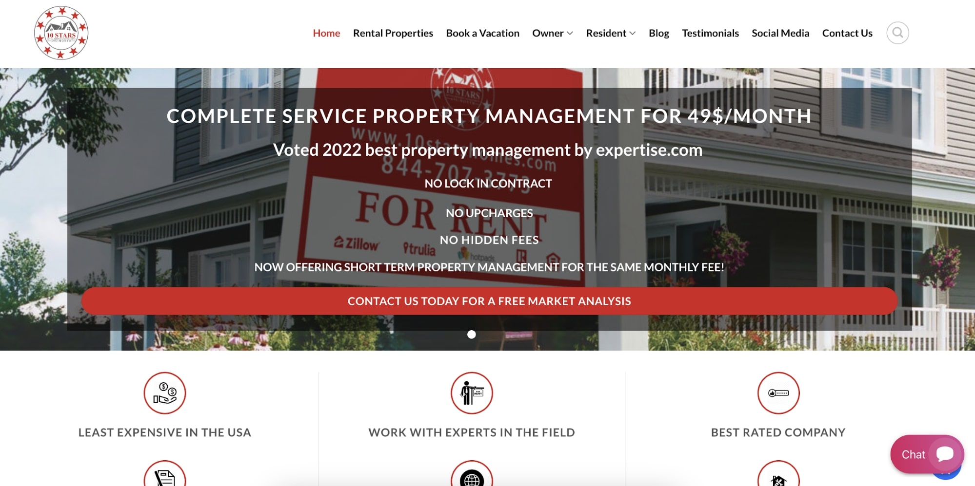 A screenshot of 10 Stars Property Management homepage