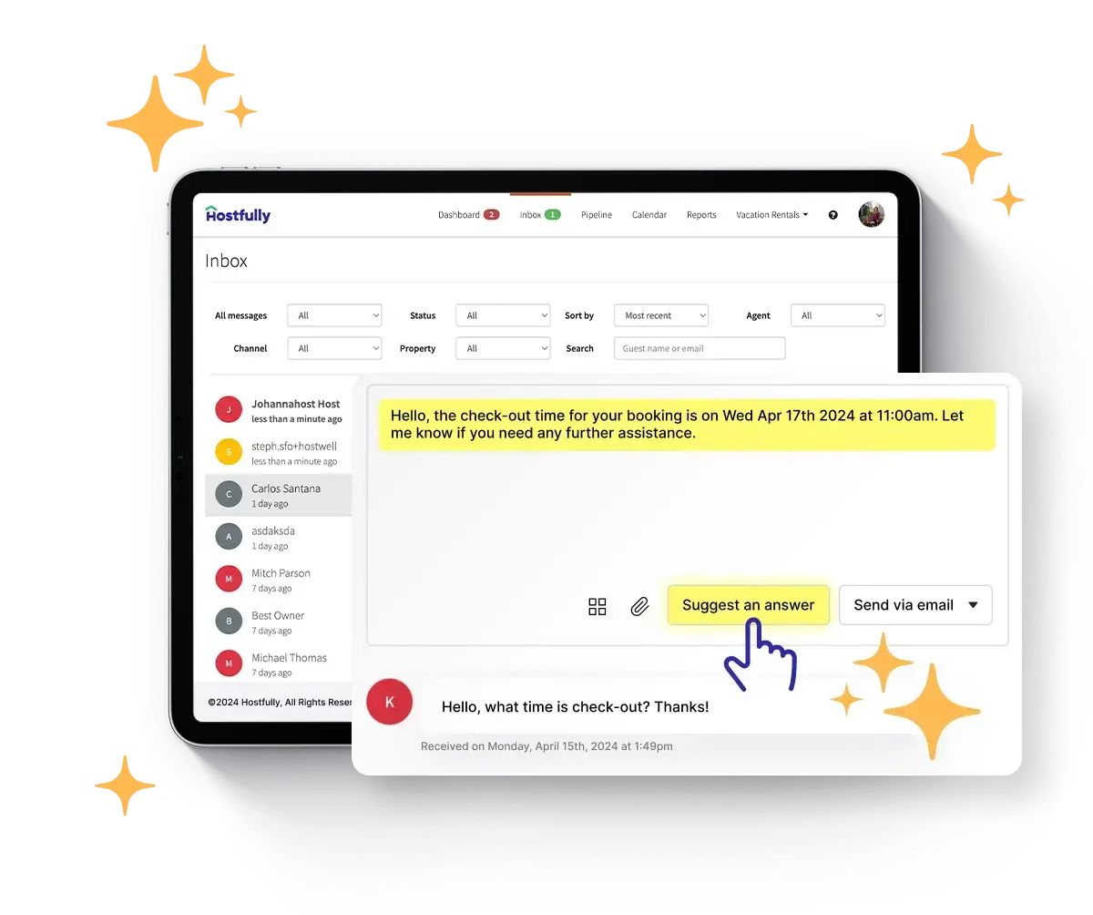 hostfully property management platform features FlashAI artificial intelligence AI messaging agent unified inbox